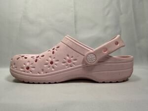 Crocs Kids Pink Floral Classic Clogs J5 Youth Slip-On Shoes Sandals